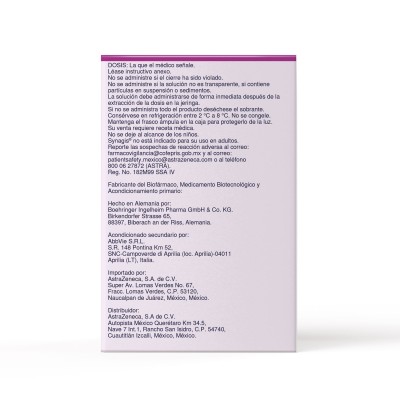 Synagis® 50 mg/mL Caja con 1 Frasco Ámpula con 0.5 mL Rx3 Synagis® 50 mg/mL Caja con 1 Frasco Ámpula con 0.5 mL Rx3