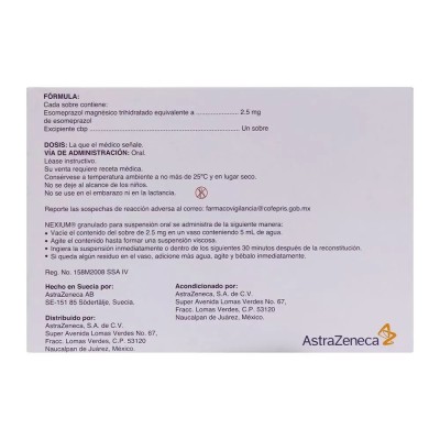 Nexium® 2.5 mg Caja con 28 Sobres de granulado pediátrico Nexium® 2.5 mg Caja con 28 Sobres de granulado pediátrico